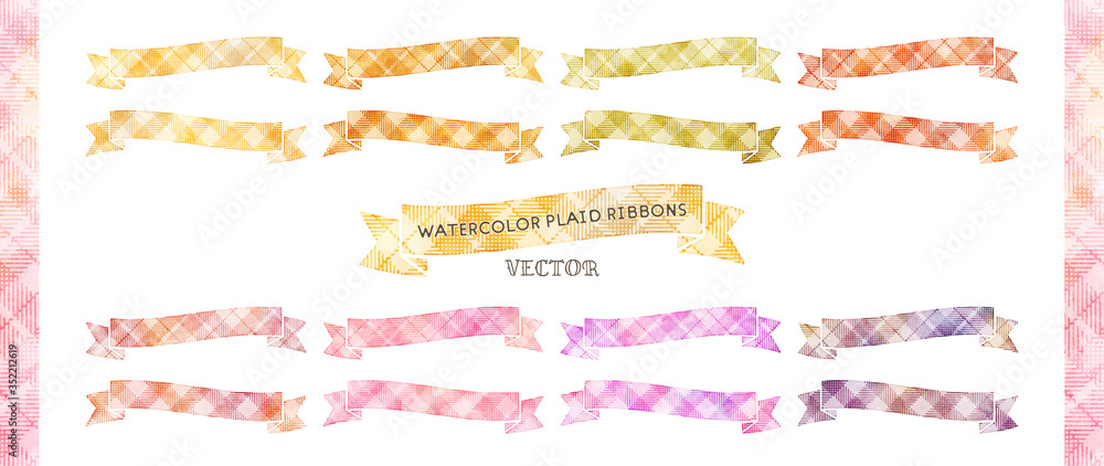 watercolor plaid ribbon set (vector)