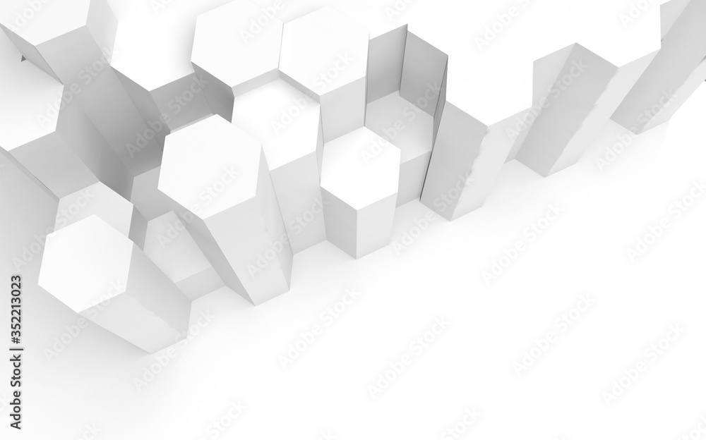 White abstract background with honeycomb. Hexagon bars isolated on white backdrop. 3D illustration White abstract background with honeycomb. Hexagon bars isolated on white backdrop. 3D illustration