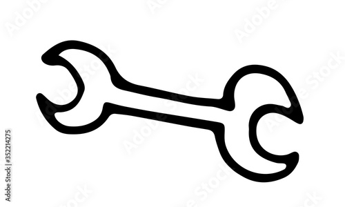 Hand drawn vector outline illustration of wrench. Internet and social network design element. Website or application settings button template