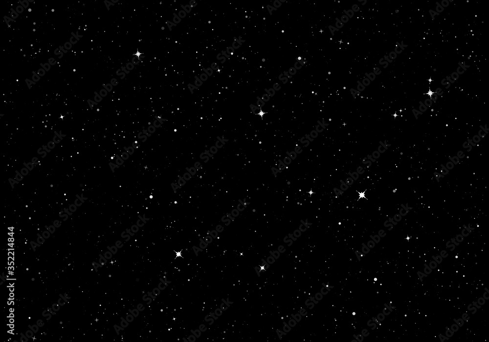 Black Starry Sky. Dark night sky. Infinity space with shiny stars. Mystery dark Universe. Vector background