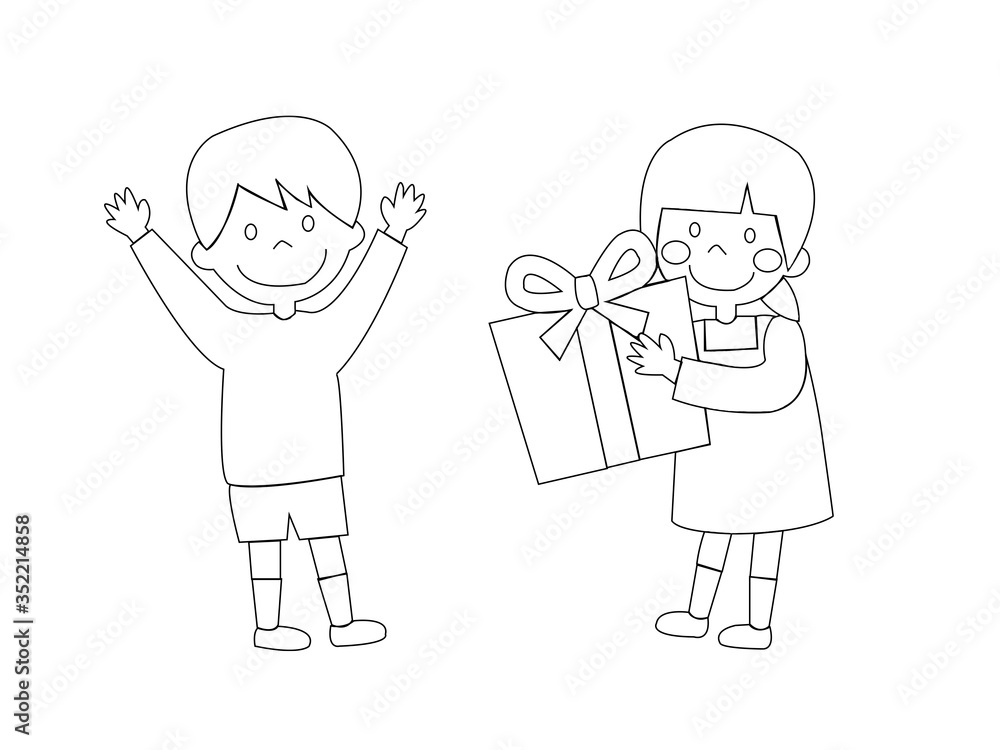 cartoon girl holding a gift on white background.