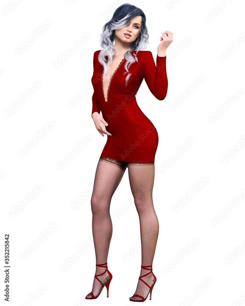 Beautiful woman in red short evening mini dress. Beautiful woman in red short evening mini dress.