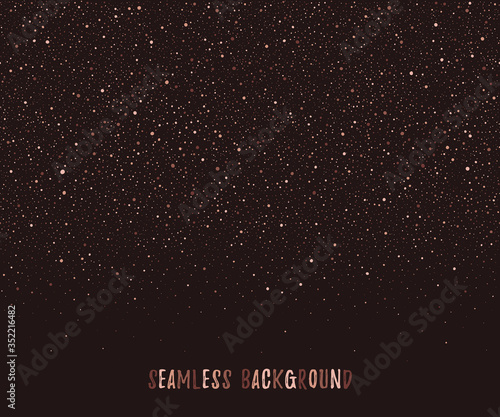 Spray, uneven tiny dots seamless vector border. Coffee, chocolate dark brown, beige blobs, blots, spots texture, pattern. Paint splash, chaotic grunge splatter, flecks, specks hand drawn background.
