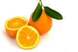 fresh orange with leaf on white background