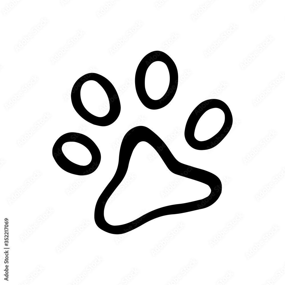 Cat paw hand-drawn. Vector doodle illustration black outline on a white background Cat paw hand-drawn. Vector doodle illustration black outline on a white background