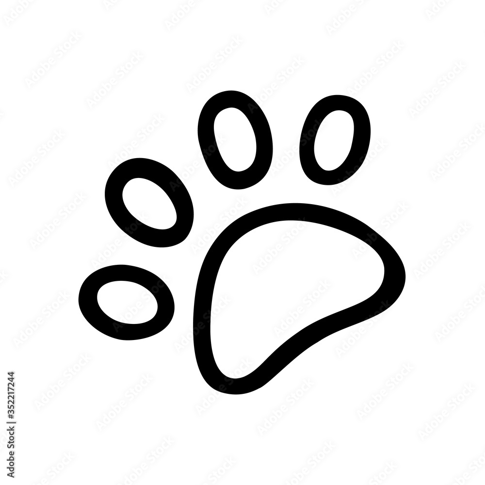 Cat paw hand-drawn. Vector doodle illustration black outline on a white background Cat paw hand-drawn. Vector doodle illustration black outline on a white background