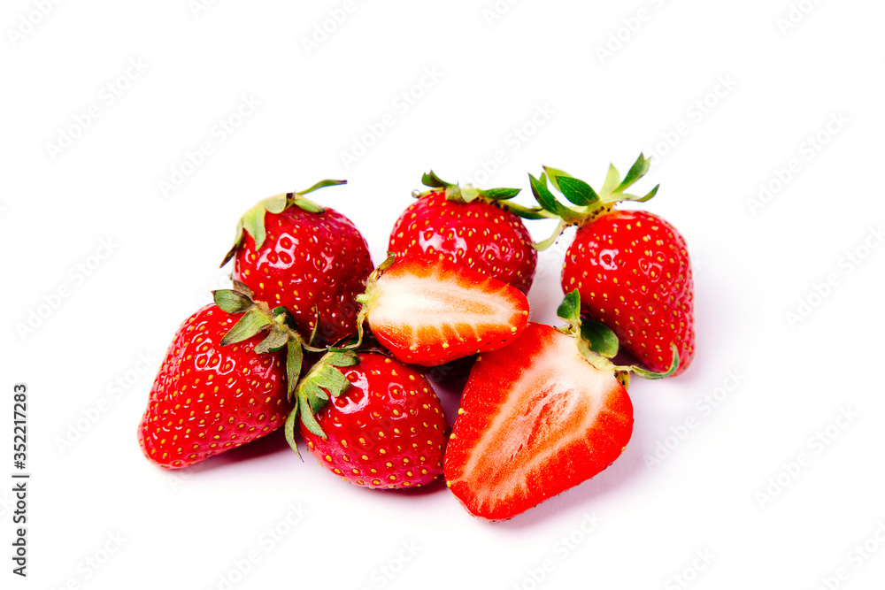Closeup shot of fresh strawberries. Isolated Closeup shot of fresh strawberries. Isolated