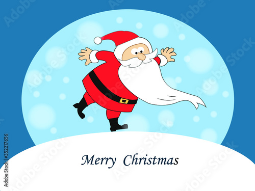 vector xmas illustration of funny santa holding blank paper with copyspace for text.

