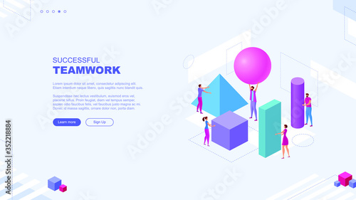 Trendy flat illustration. Successful teamwork page concept. Office workers planing business mechanism, analyze business strategy and exchange ideas.Template for your design works. Vector graphics.