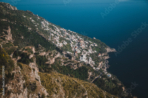 Breathtaking aerial view from Sentiero degli Dei - The Path of the Gods hike, Amalfi Coast, Southern Italy highlight