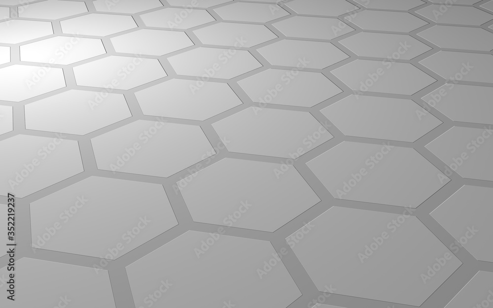 Honeycomb on a gray background. Perspective view on polygon look like honeycomb. Extruded, bump cell. Isometric geometry. 3D illustration Honeycomb on a gray background. Perspective view on polygon look like honeycomb. Extruded, bump cell. Isometric geometry. 3D illustration
