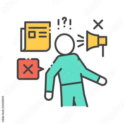 Discredit color line icon. Humiliation, insulting a person concept. Sign for web page, mobile app, button, logo. Editable stroke.