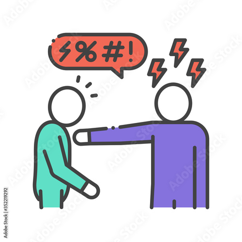 Insult color line icon. Verbal bullying. Harassment, social abuse and violence. Sign for web page, mobile app, button, logo. Editable stroke.
