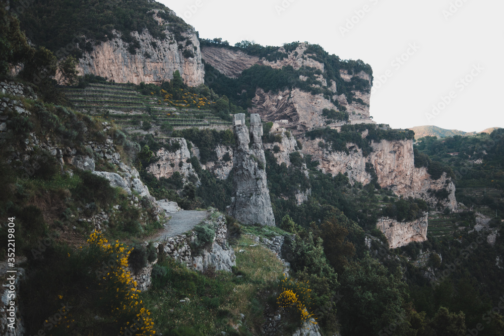 rock in the shape of a tooth on trekking route from Agerola to Nocelle in Amalfi coast, called rock in the shape of a tooth on trekking route from Agerola to Nocelle in Amalfi coast, called