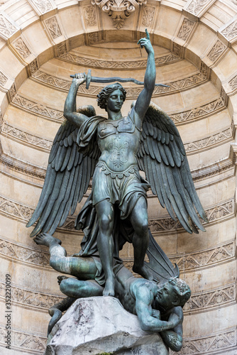 Fontaine Saint-Michel,  by the architect Gabriel Davioud, a monumental fountain located in Place Saint-Michel in the 6th arrondissement in Paris, France.