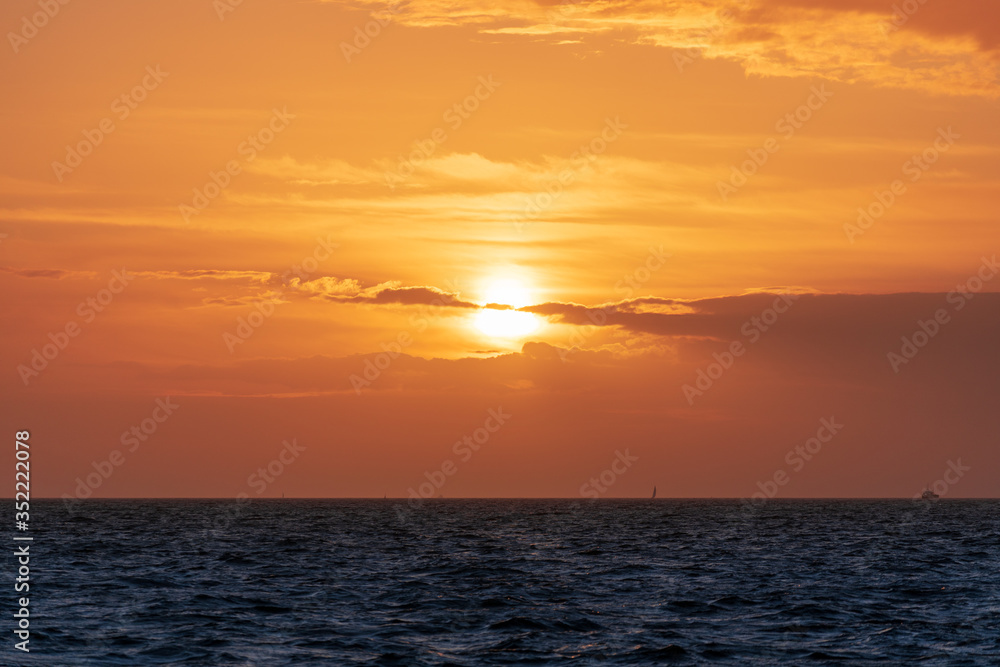 Amazing golden sunset over the sea.