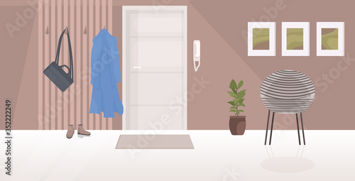 modern hall interior empty no people room with hanging clothes horizontal vector illustration