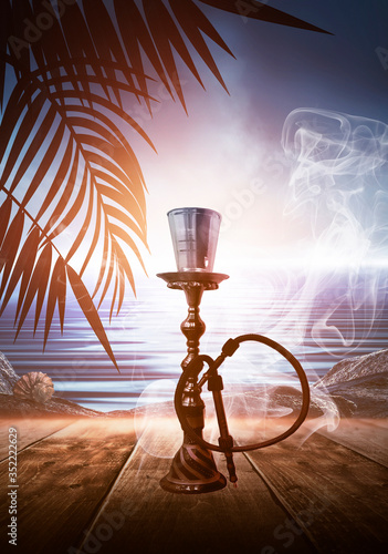 Oriental Hookah on a wooden...