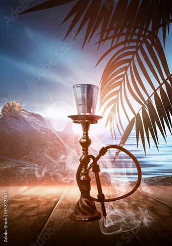 Oriental Hookah on a wooden...