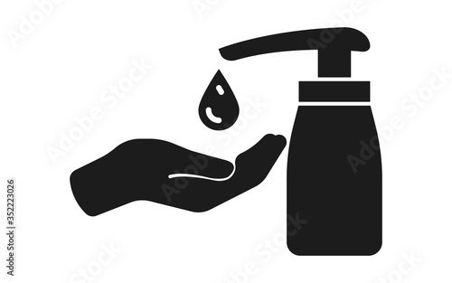 Hand sanitizer. Disinfector icon. Coronavirus Covid-19 prevention. Virus protection. Antibacterial liquid. Vector illustration. EPS 10