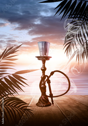 Oriental Hookah on a wooden...