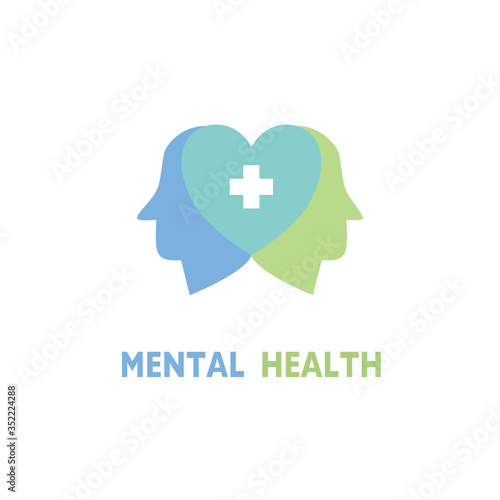 Mental health logo in flat design vector illustration on white background. Mindfulness. Mind care. Psychological therapy and treatment. 