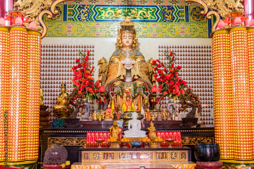 Photography Chinese sea goddess Mazu in prayer hall Thean Hou Temple.
