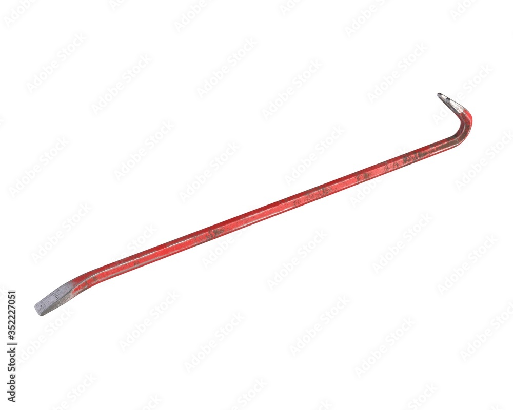 3D render of old red crowbar isolated on white