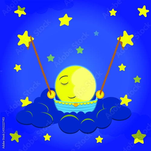 The moon sleeps in a cradle, which two stars shake.