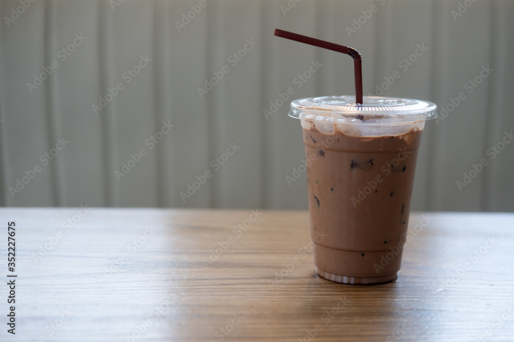 Cold Mocha coffee in plastic cup at cafe. Cold Mocha coffee in plastic cup at cafe.