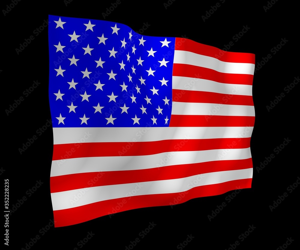 Waving flag of the United States of America on a dark background. Stars and Stripes. State symbol of the USA. 3D illustration Waving flag of the United States of America on a dark background. Stars and Stripes. State symbol of the USA. 3D illustration