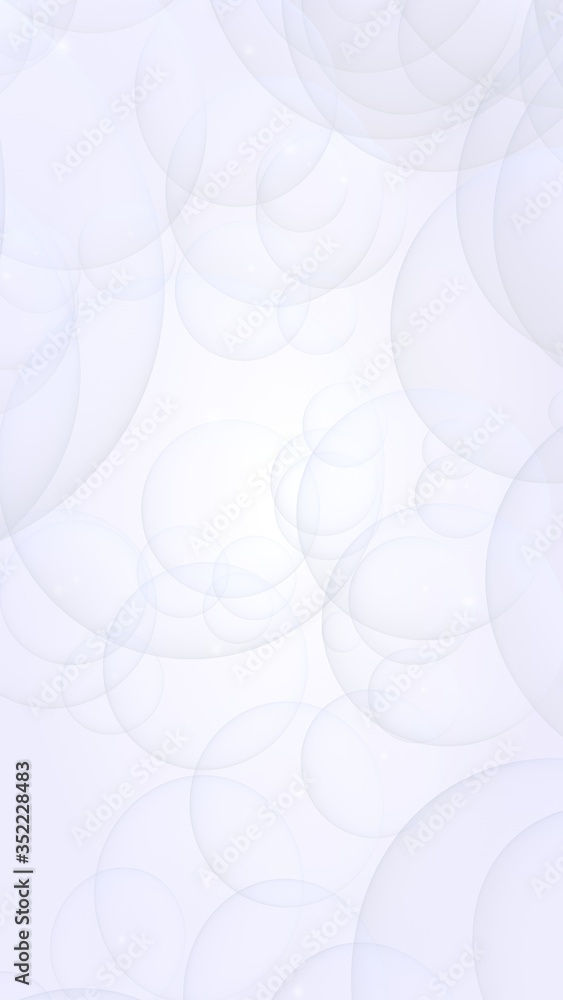 Abstract white background. Backdrop with light transparent bubbles. Vertical orientation. 3D illustration