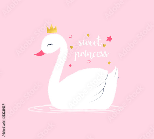 Swan vector illustration for t-shirt design with slogan. Vector illustration design for fashion fabrics, textile graphics, prints.	