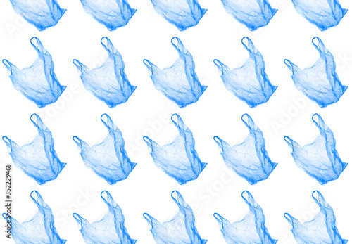Blue plastic bag on white background. Isolated. The pattern of the packages