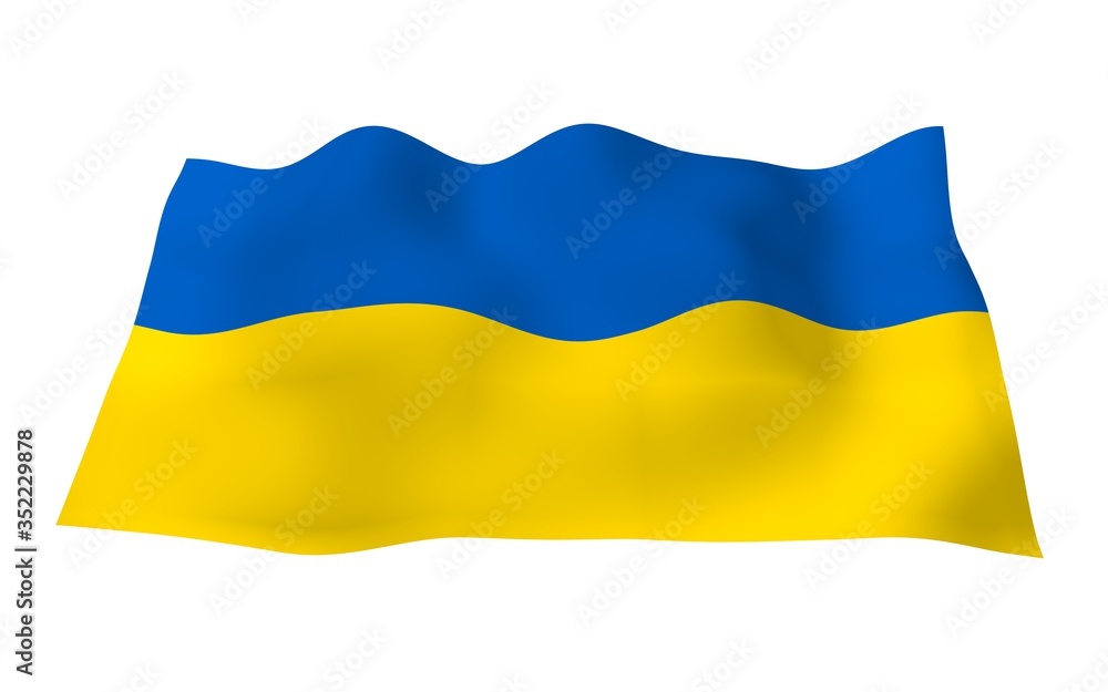 The flag of Ukraine on a white background. National flag and state ensign. Blue and yellow bicolour. 3D illustration waving flag The flag of Ukraine on a white background. National flag and state ensign. Blue and yellow bicolour. 3D illustration waving flag