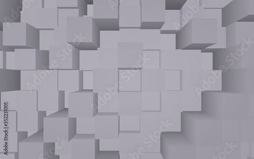 Abstract gray elegant cube geometric background. Chaotically advanced rectangular bars. 3D Rendering  3D illustration