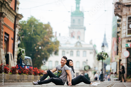 Couple have fun in the city. lviv