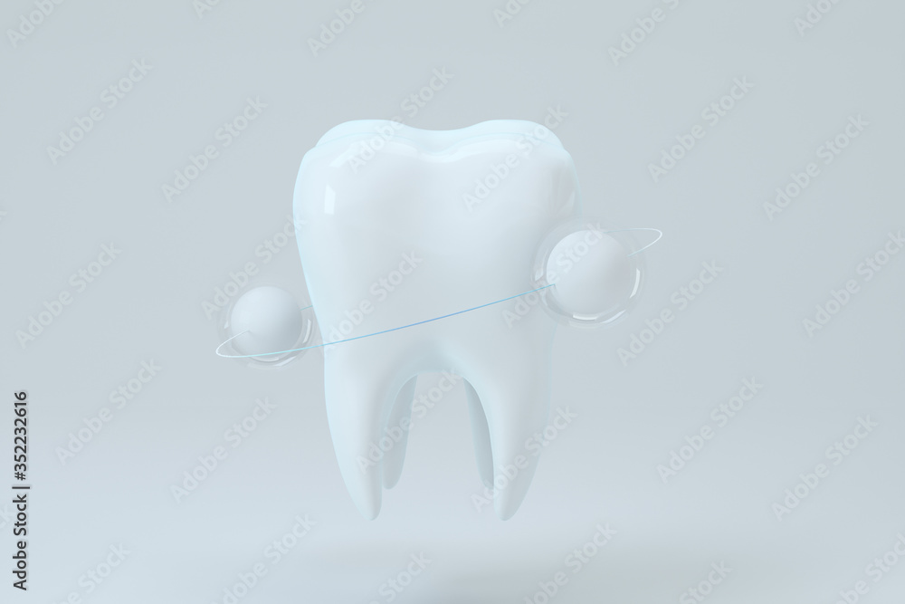White tooth with protective ring surrounded, 3d rendering.