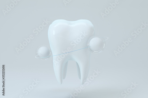 White tooth with protective ring surrounded, 3d rendering.