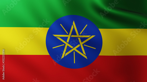 Large Flag of Ethiopia fullscreen background in the wind