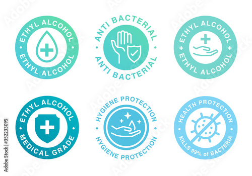 Ethyl Alcohol product label. Vector logo of alcohol gel and spray tag for product package.
