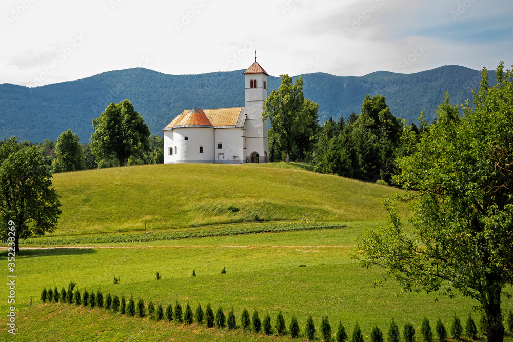 Church of the village of Zelse in a beautiful landscape in Slovania