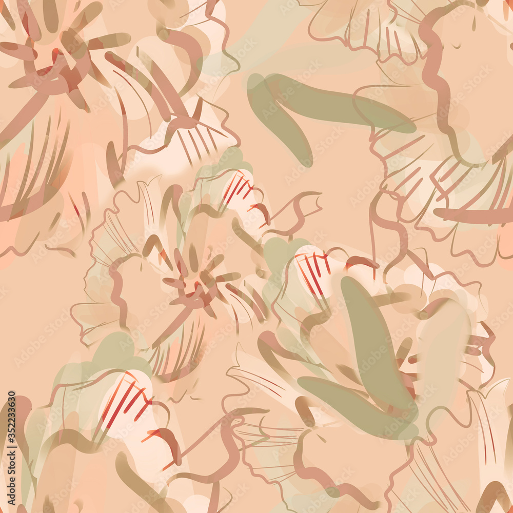 Fototapeta premium Stylized Poppies Seamless Pattern. Hand Drawn Background.