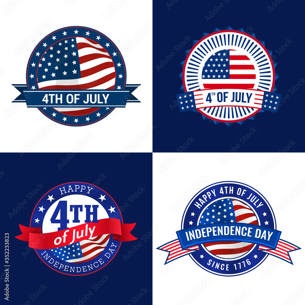 Happy 4th of July, USA Independence day badges with USA Flag, Stars, and ribbon. Vector Illustration. Happy 4th of July, USA Independence day badges with USA Flag, Stars, and ribbon. Vector Illustration.
