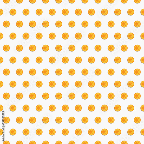 Vector abstract seamless pattern, gold coins, with a euro sign on a white background. For printing, prints, website design, social networks, packaging design.