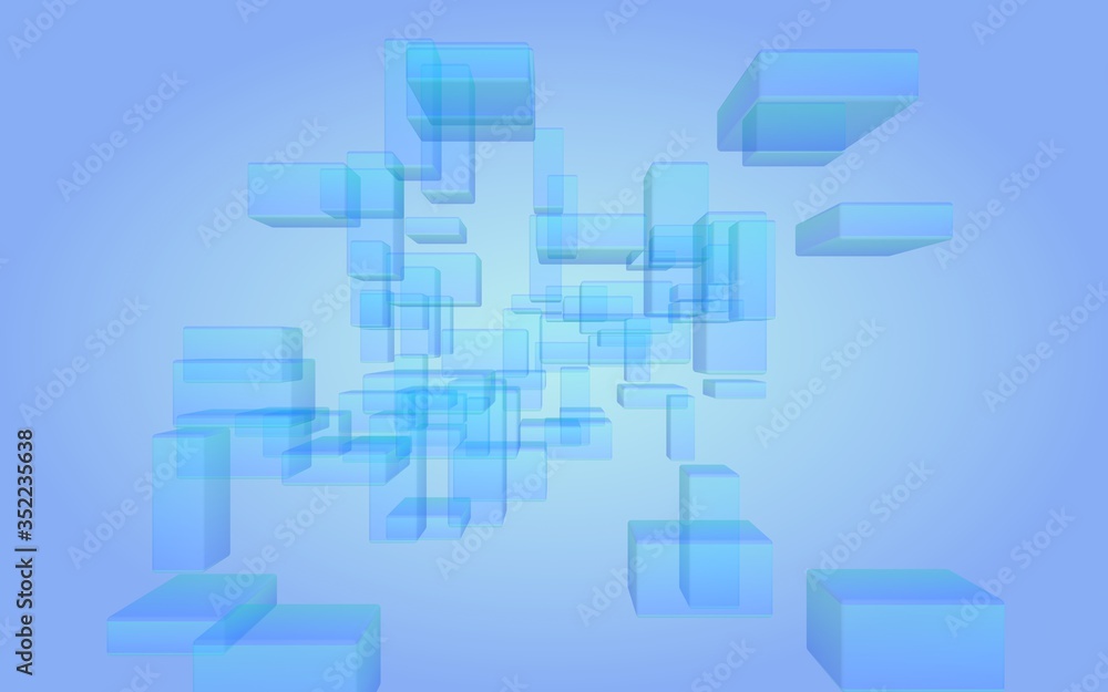 Fototapeta premium Blue and purple abstract digital and technology background. The pattern with repeating rectangles. 3D illustration