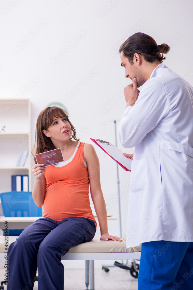 Pregnant woman visiting male doctor gynecologist