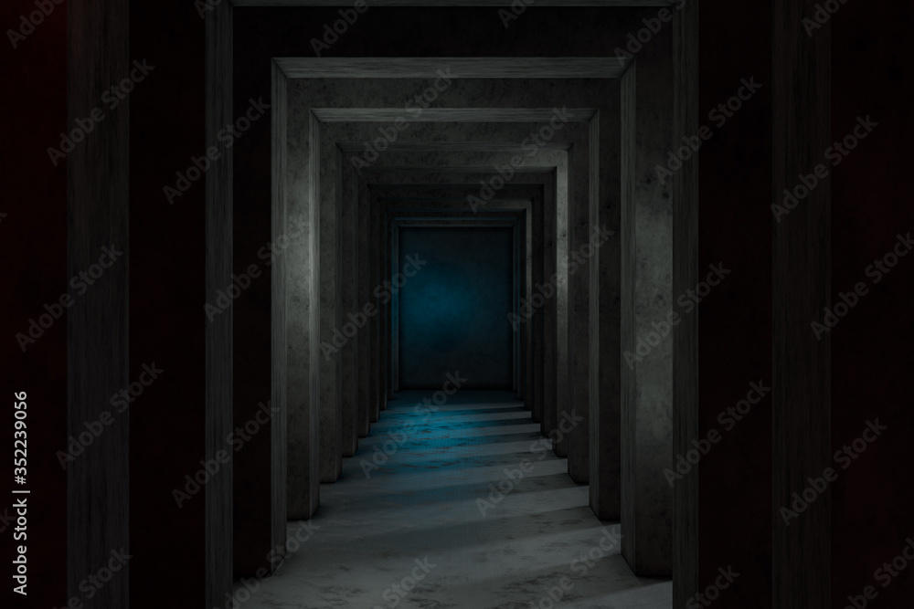 The dark abandoned tunnel, 3d rendering.