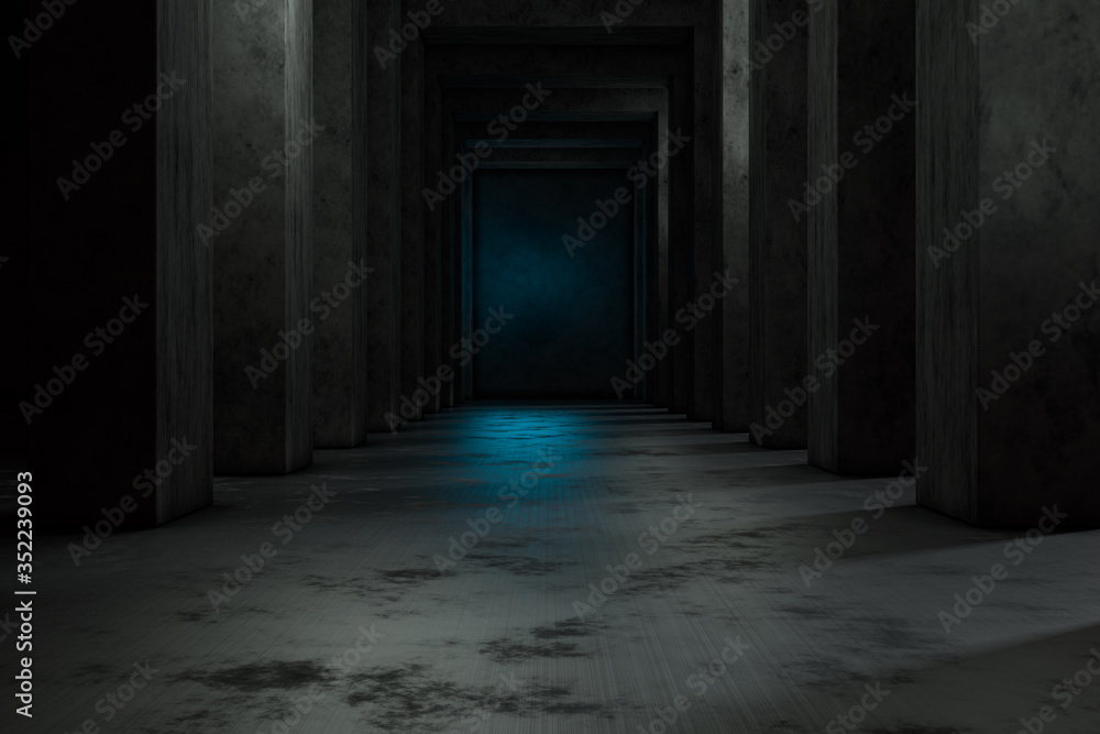 The dark abandoned tunnel, 3d rendering.
