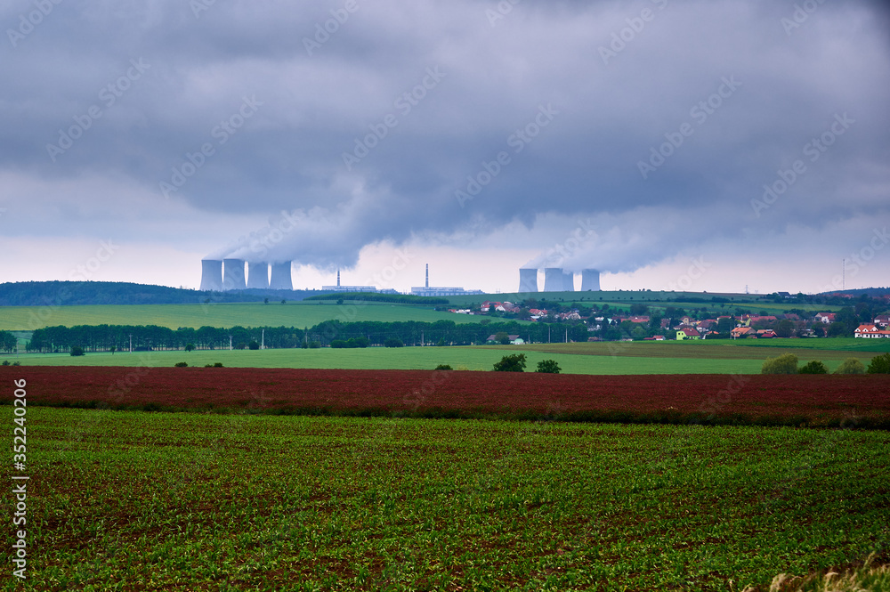 nature landscape with nuclear power plant